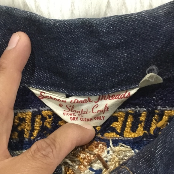 Vintage screen door threads men’s blue embroidered cross stitch denim ja… - Picture 6 of 7